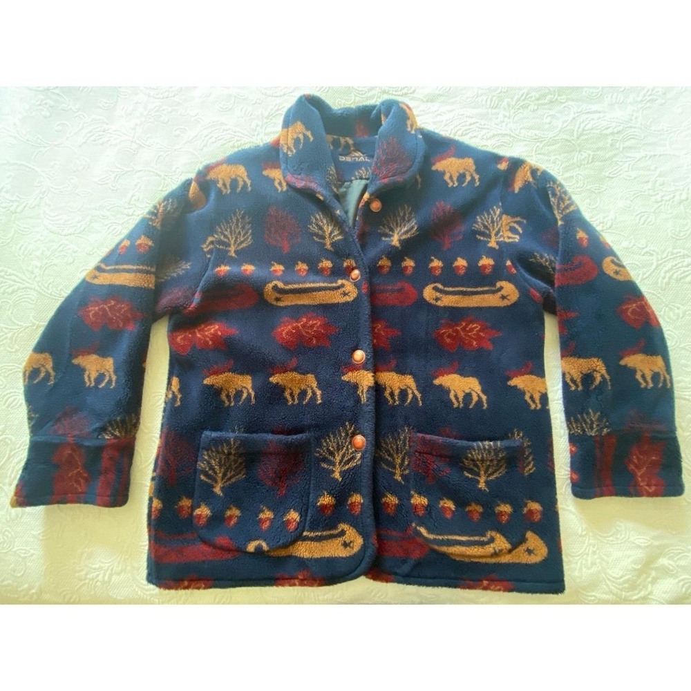 DENALI Fleece Moose Canoe Print Jacket Button Front Large Women s67